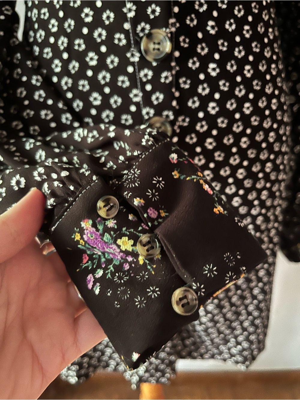 Free People Mixed Floral Print Button Front Mini Dress Boho Long Sleeve Small - Picture 2 of 6